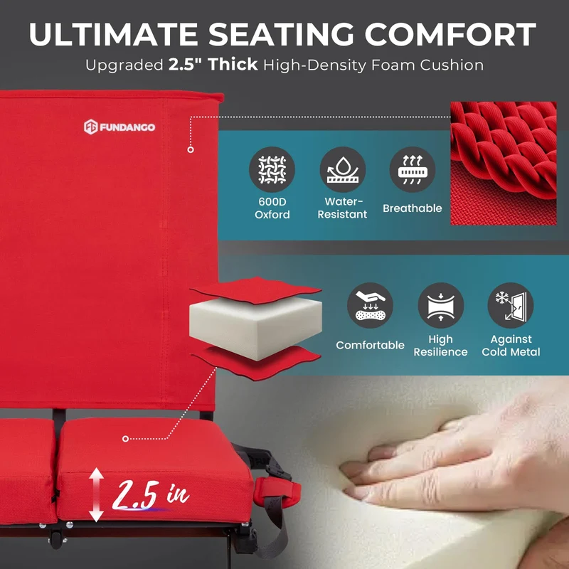 FUNDANGO Extra Wide Stadium Seat with Back Support - Portable Folding Bleacher Chair for Football, Baseball, Concerts & Outdoor Events