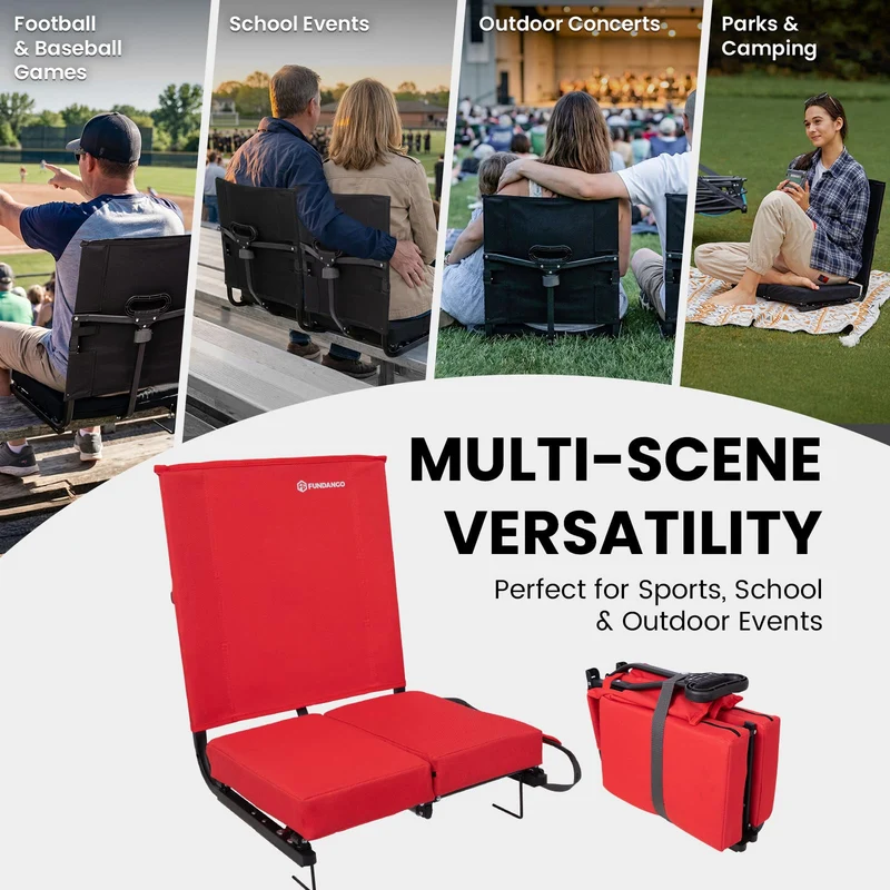 FUNDANGO Extra Wide Stadium Seat with Back Support - Portable Folding Bleacher Chair for Football, Baseball, Concerts & Outdoor Events