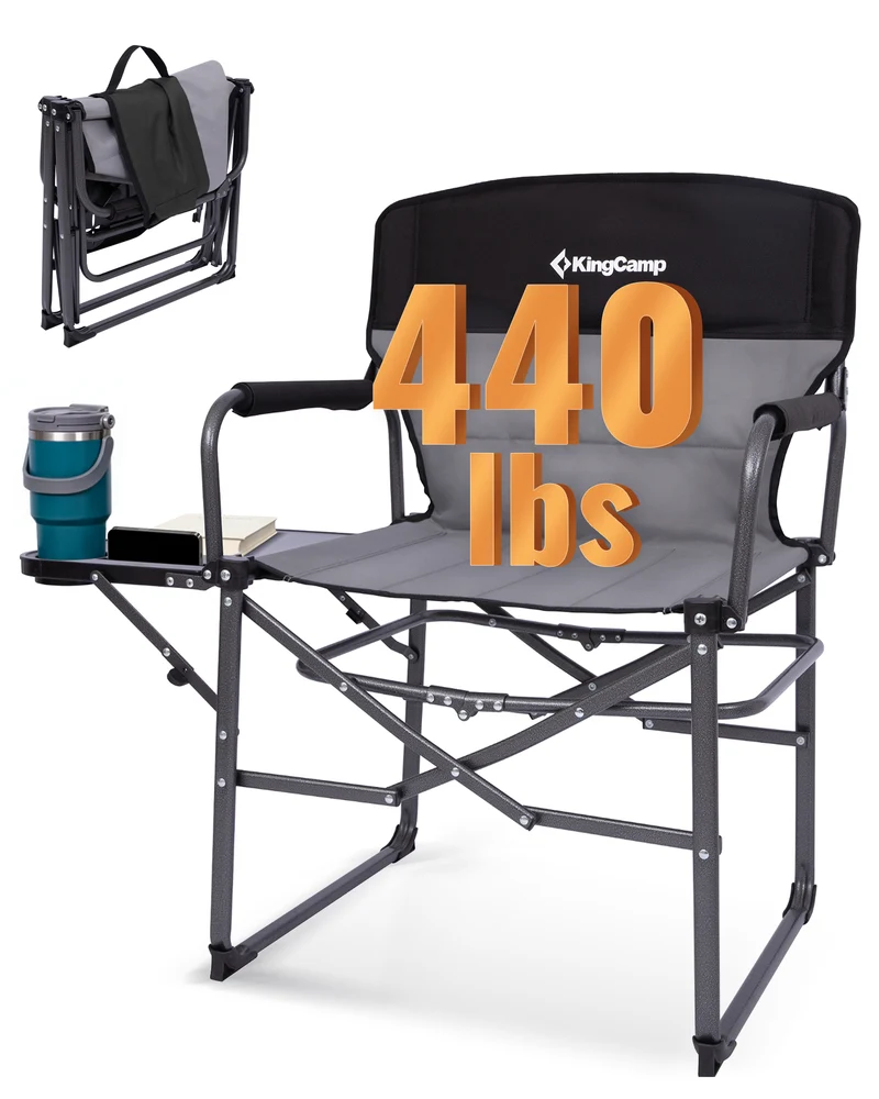 KingCamp ASH C30 Oversized Director's Camp Chair with Side Table | Heavy Duty Folding Chair, 440 lb Capacity & Extra Wide Seat