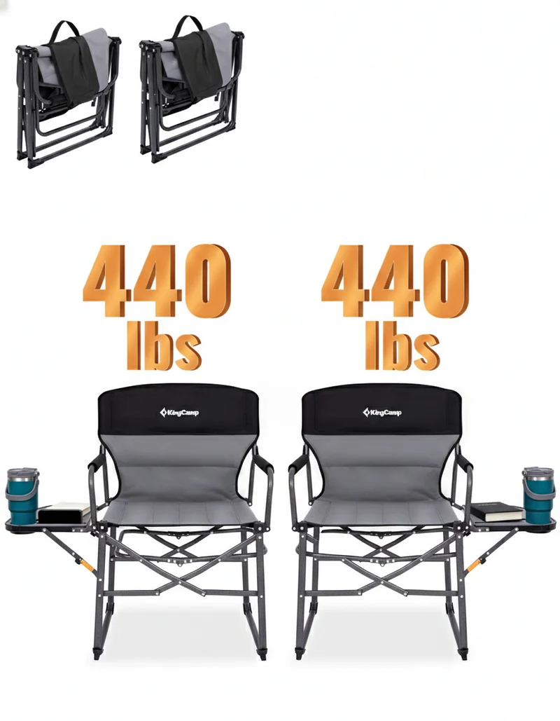 KingCamp ASH C30 Oversized Director's Camp Chair with Side Table | Heavy Duty Folding Chair, 440 lb Capacity & Extra Wide Seat