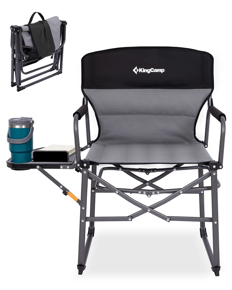KingCamp ASH C30 Oversized Director's Camp Chair with Side Table | Heavy Duty Folding Chair, 440 lb Capacity & Extra Wide Seat