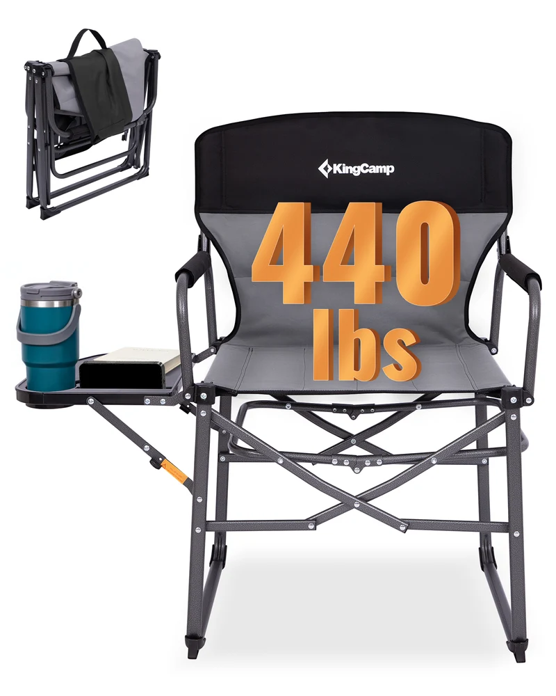 KingCamp ASH C30 Oversized Director's Camp Chair with Side Table | Heavy Duty Folding Chair, 440 lb Capacity & Extra Wide Seat