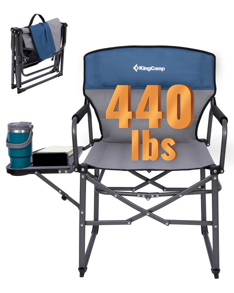 KingCamp ASH C30 Oversized Director's Camp Chair with Side Table | Heavy Duty Folding Chair, 440 lb Capacity & Extra Wide Seat