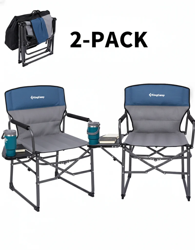 KingCamp ASH C30 Oversized Director's Camp Chair with Side Table | Heavy Duty Folding Chair, 440 lb Capacity & Extra Wide Seat