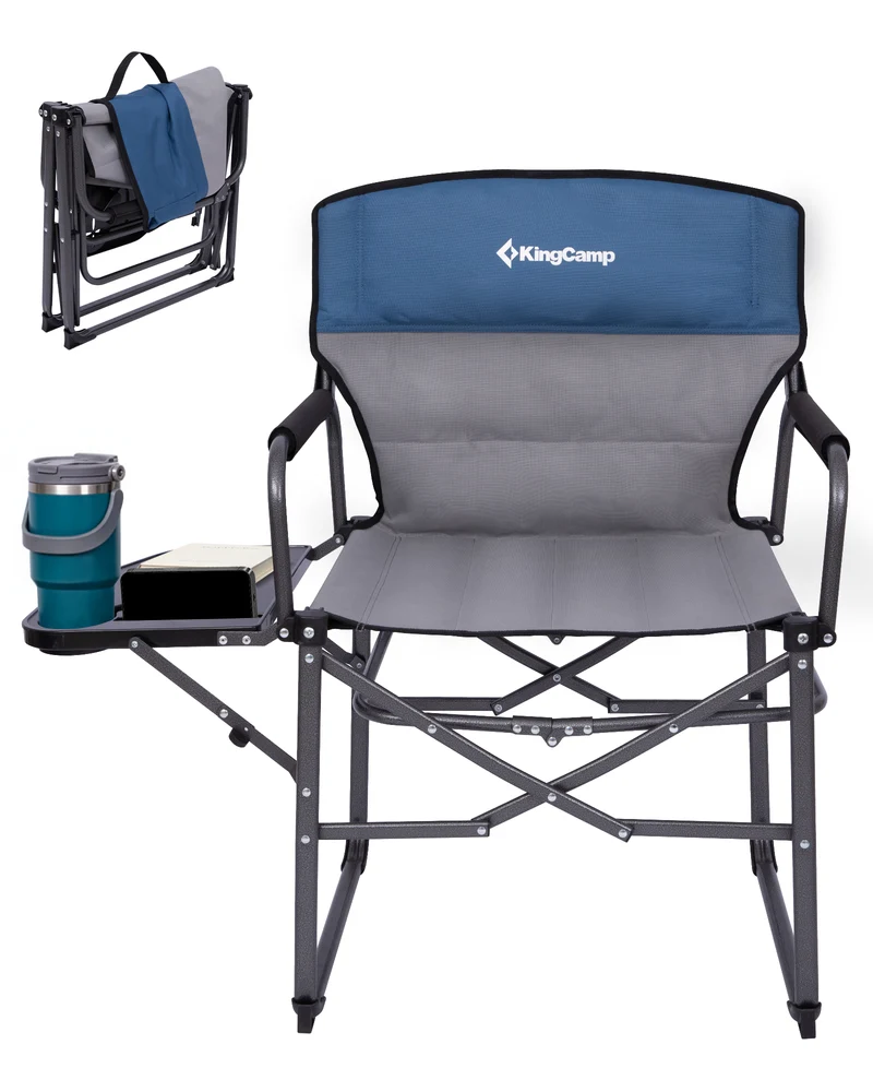 KingCamp ASH C30 Oversized Director's Camp Chair with Side Table | Heavy Duty Folding Chair, 440 lb Capacity & Extra Wide Seat