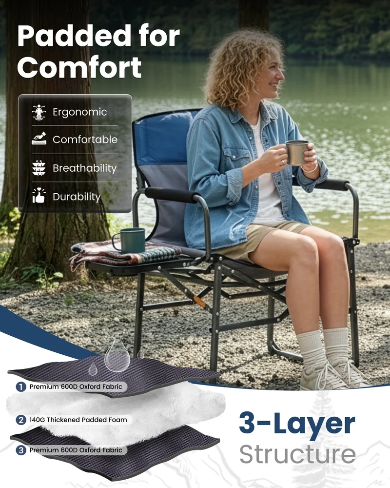 KingCamp ASH C30 Oversized Director's Camp Chair with Side Table | Heavy Duty Folding Chair, 440 lb Capacity & Extra Wide Seat