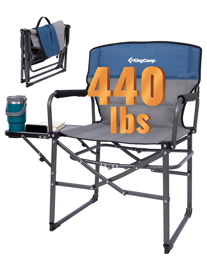 KingCamp ASH C30 Oversized Director's Camp Chair with Side Table | Heavy Duty Folding Chair, 440 lb Capacity & Extra Wide Seat