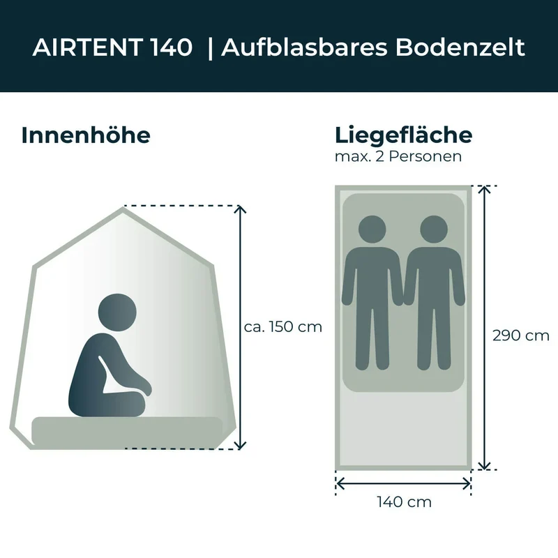 Freistehendes Campingzelt aufblasbar 140 grau