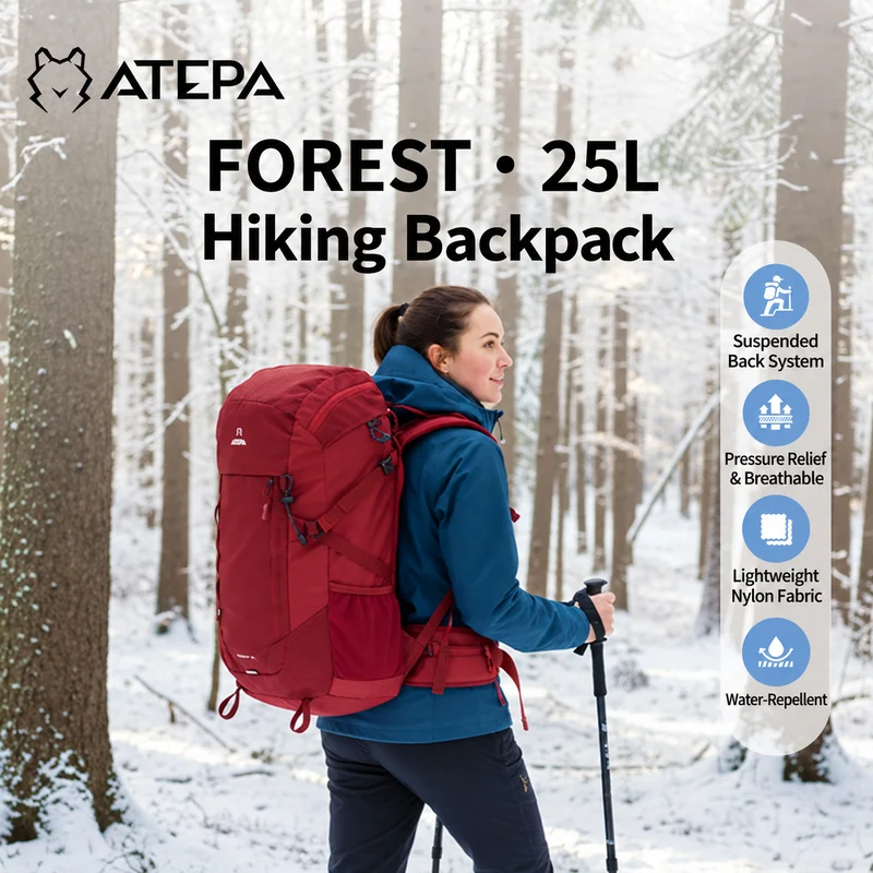 ATEPA FOREST Day & Multi-Day Hiking Backpack – 20L, 25L, 40L Sizes – Lightweight Hydration-Ready Pack with Rain Cover