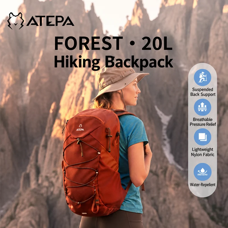 ATEPA FOREST Day & Multi-Day Hiking Backpack – 20L, 25L, 40L Sizes – Lightweight Hydration-Ready Pack with Rain Cover