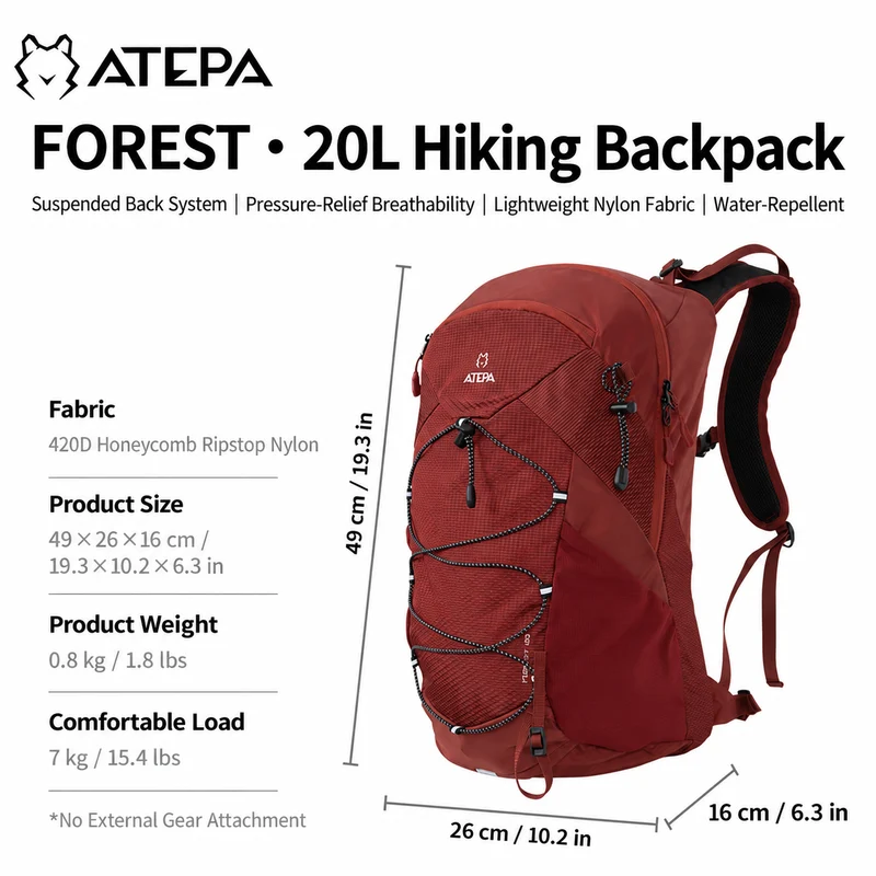 ATEPA FOREST Day & Multi-Day Hiking Backpack – 20L, 25L, 40L Sizes – Lightweight Hydration-Ready Pack with Rain Cover