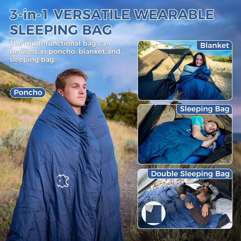 ATEPA ELEMENTS 600 3-in-1 Convertible Sleeping Bag | 600g 650FP Down, Extra-Wide Cold Weather Bag & Quilt, Zips to Double