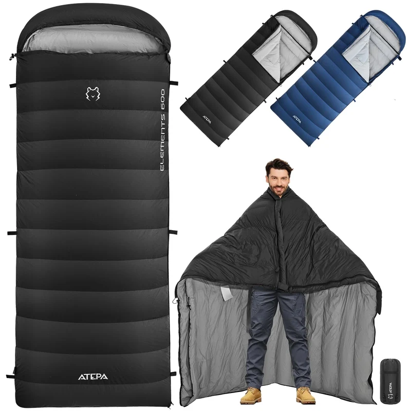 ATEPA ELEMENTS 600 3-in-1 Convertible Sleeping Bag | 600g 650FP Down, Extra-Wide Cold Weather Bag & Quilt, Zips to Double