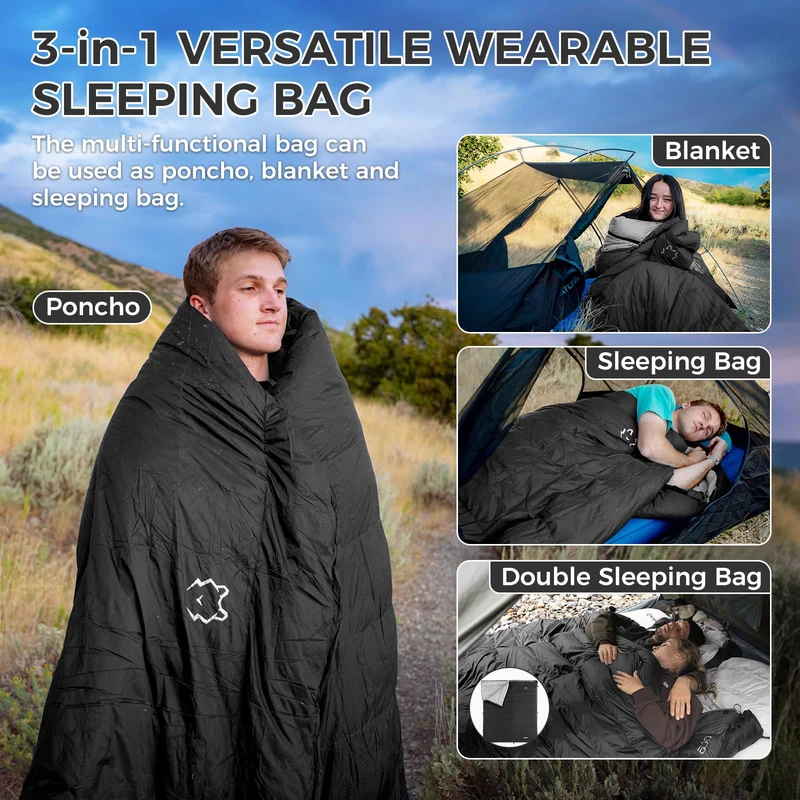 ATEPA ELEMENTS 600 3-in-1 Convertible Sleeping Bag | 600g 650FP Down, Extra-Wide Cold Weather Bag & Quilt, Zips to Double