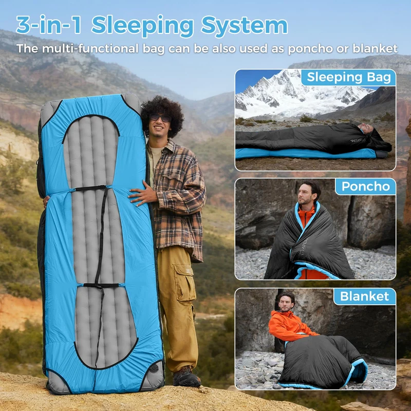 ATEPA BULWARK 300 3-in-1 Convertible Sleeping Bag | 300g 650FP Down Blend for Backpacking & Camping