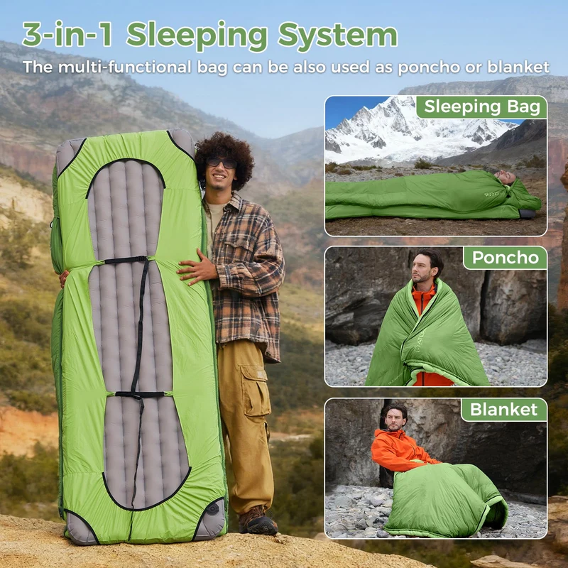 ATEPA BULWARK 300 3-in-1 Convertible Sleeping Bag | 300g 650FP Down Blend for Backpacking & Camping