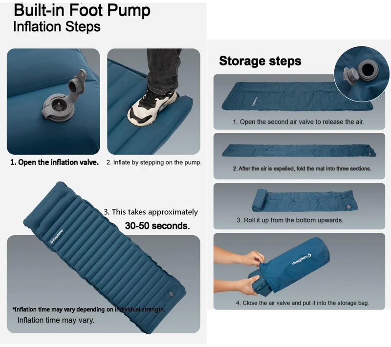 KingCamp DELUXE 10.1 Inflatable Sleeping Pad – Built‑In Foot Pump & Pillow, Ultra‑Light Camping Mat