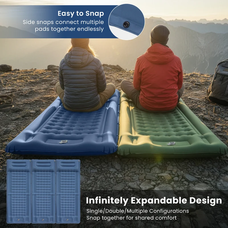 KingCamp DELUXE 12 Inflatable Sleeping Pad – Built‑In Foot Pump & Pillow, Lightweight Camping Mat