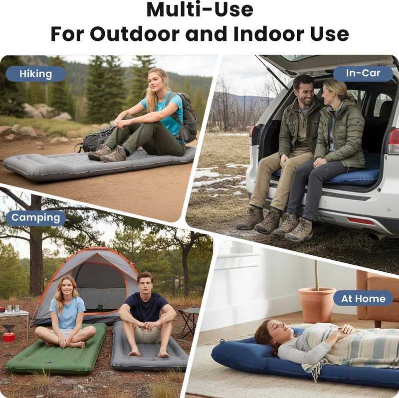 KingCamp DELUXE 12 Inflatable Sleeping Pad – Built‑In Foot Pump & Pillow, Lightweight Camping Mat