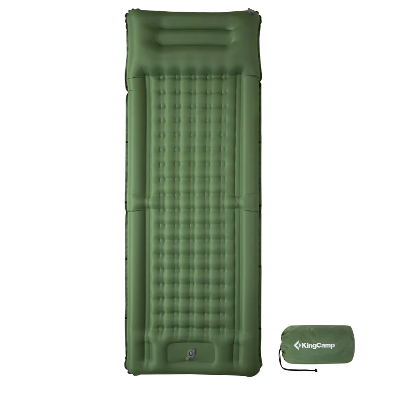 KingCamp DELUXE 12 Inflatable Sleeping Pad – Built‑In Foot Pump & Pillow, Lightweight Camping Mat