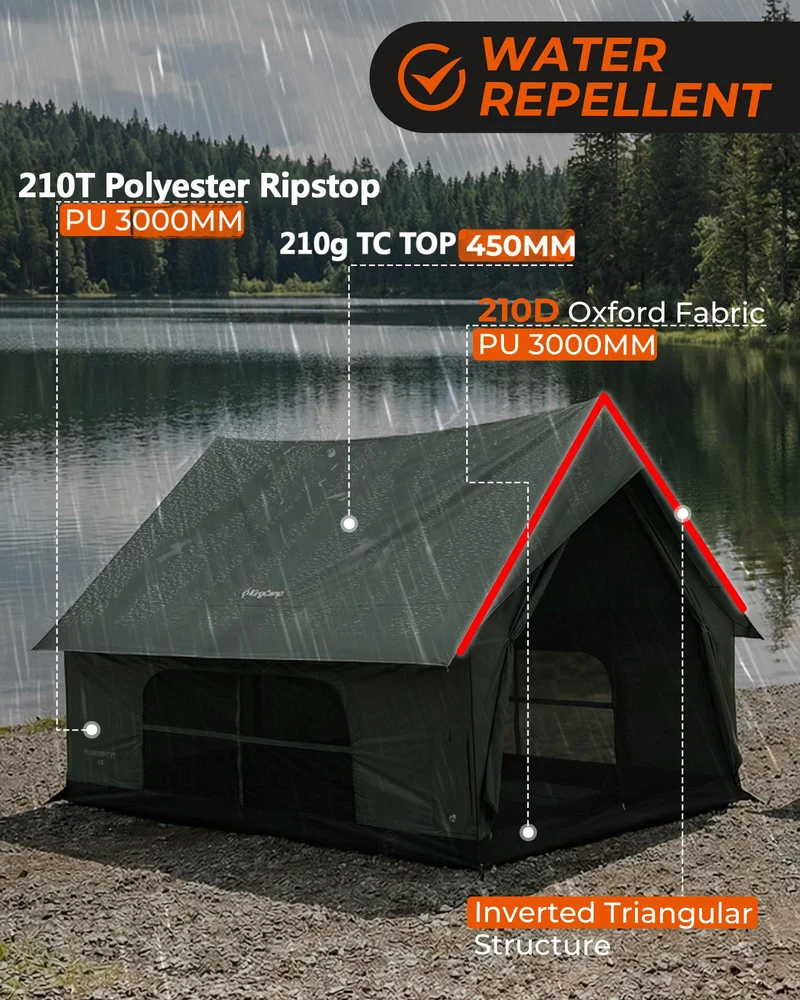 KingCamp MOUNTAIN IN C5 Canvas Hot Tent | 5-6 Person Cabin Tent with Stove Jack, Waterproof & Windproof for 4-Season Camping