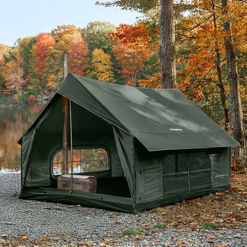KingCamp MOUNTAIN IN C5 Canvas Hot Tent | 5-6 Person Cabin Tent with Stove Jack, Waterproof & Windproof for 4-Season Camping
