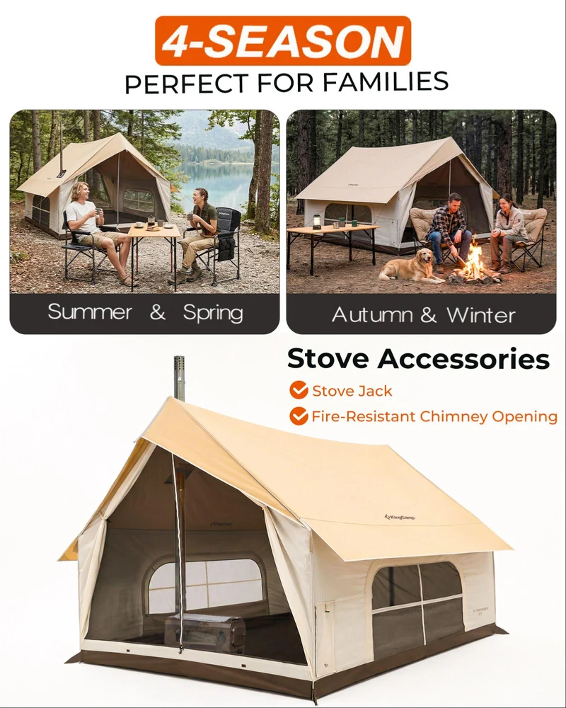 KingCamp MOUNTAIN IN C5 Canvas Hot Tent | 5-6 Person Cabin Tent with Stove Jack, Waterproof & Windproof for 4-Season Camping