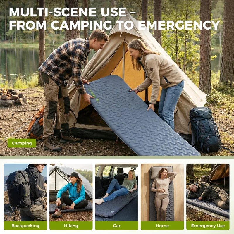 ATEPA HybridLoft 3 Ultralight Self-Inflating Sleeping Pad | 2 lb Compact Camping Mat with 4-Side Compression, R-Value 2.3, 3-Season Backpacking Pad