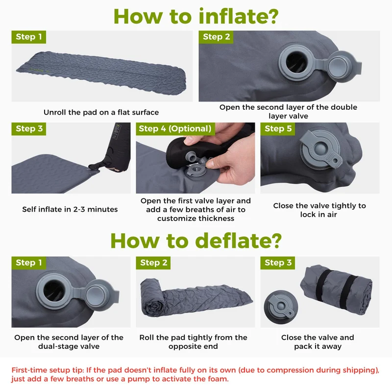 ATEPA HybridLoft 3 Ultralight Self-Inflating Sleeping Pad | 2 lb Compact Camping Mat with 4-Side Compression, R-Value 2.3, 3-Season Backpacking Pad