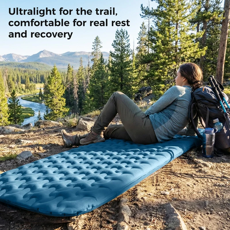 ATEPA HybridLoft 3 Ultralight Self-Inflating Sleeping Pad | 2 lb Compact Camping Mat with 4-Side Compression, R-Value 2.3, 3-Season Backpacking Pad