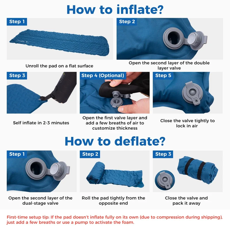 ATEPA HybridLoft 3 Ultralight Self-Inflating Sleeping Pad | 2 lb Compact Camping Mat with 4-Side Compression, R-Value 2.3, 3-Season Backpacking Pad