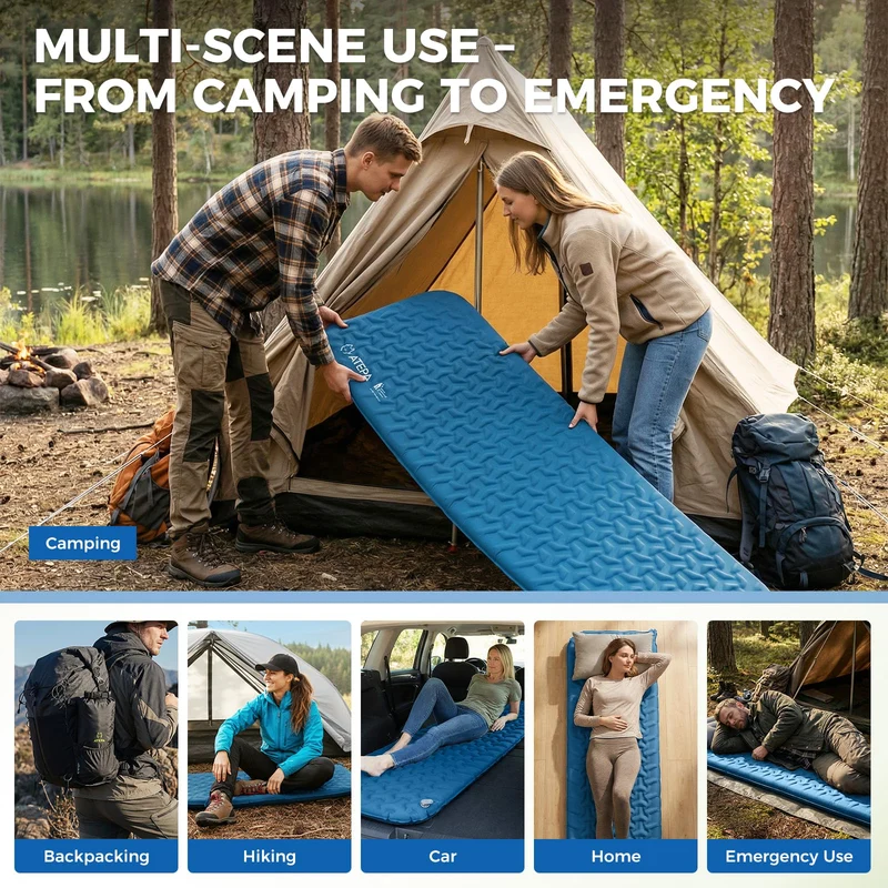 ATEPA HybridLoft 3 Ultralight Self-Inflating Sleeping Pad | 2 lb Compact Camping Mat with 4-Side Compression, R-Value 2.3, 3-Season Backpacking Pad