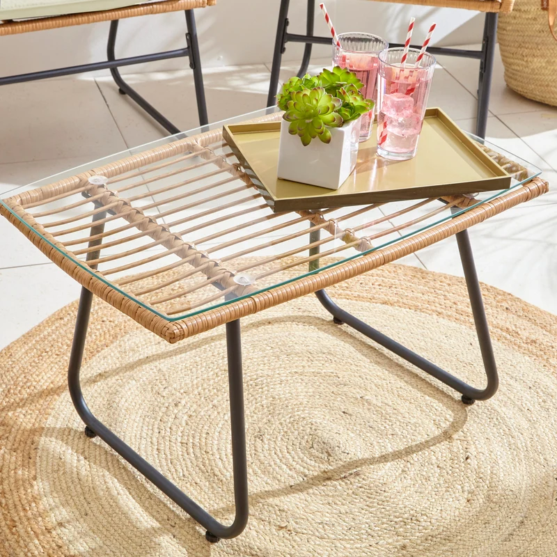 Neo Beige 4 Piece Wicker Bamboo Style Garden Sofa, Table & Chairs Set