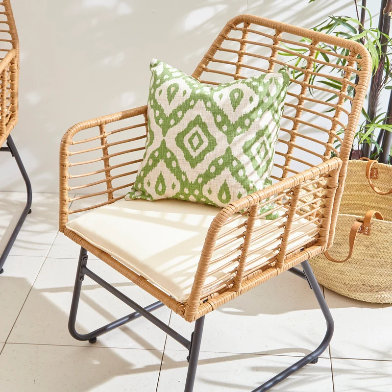 Neo Beige 4 Piece Wicker Bamboo Style Garden Sofa, Table & Chairs Set