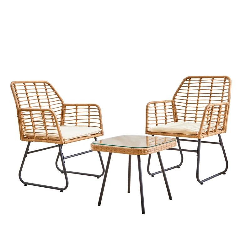 Neo 3 Piece Bamboo Style Garden Table & Chairs Bistro Set