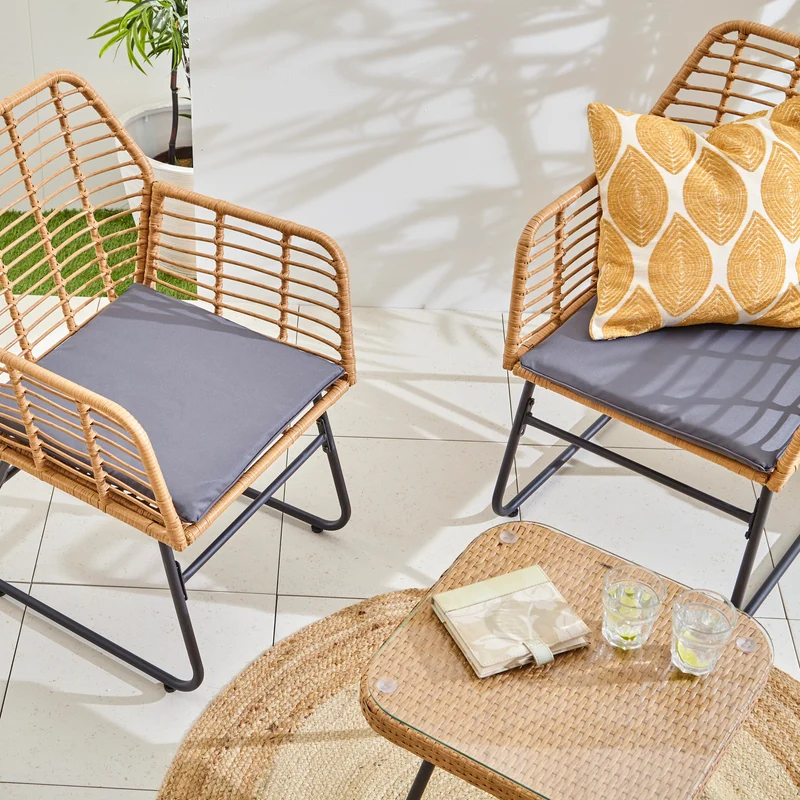Neo Grey 3 Piece Bamboo Style Garden Table & Chairs Bistro Set