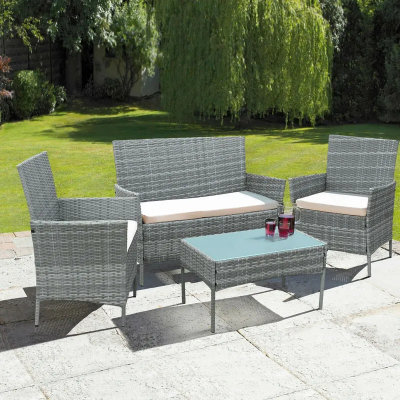 Neo Grey 4 Piece Rattan Outdoor Furniture Garden Sofa Set