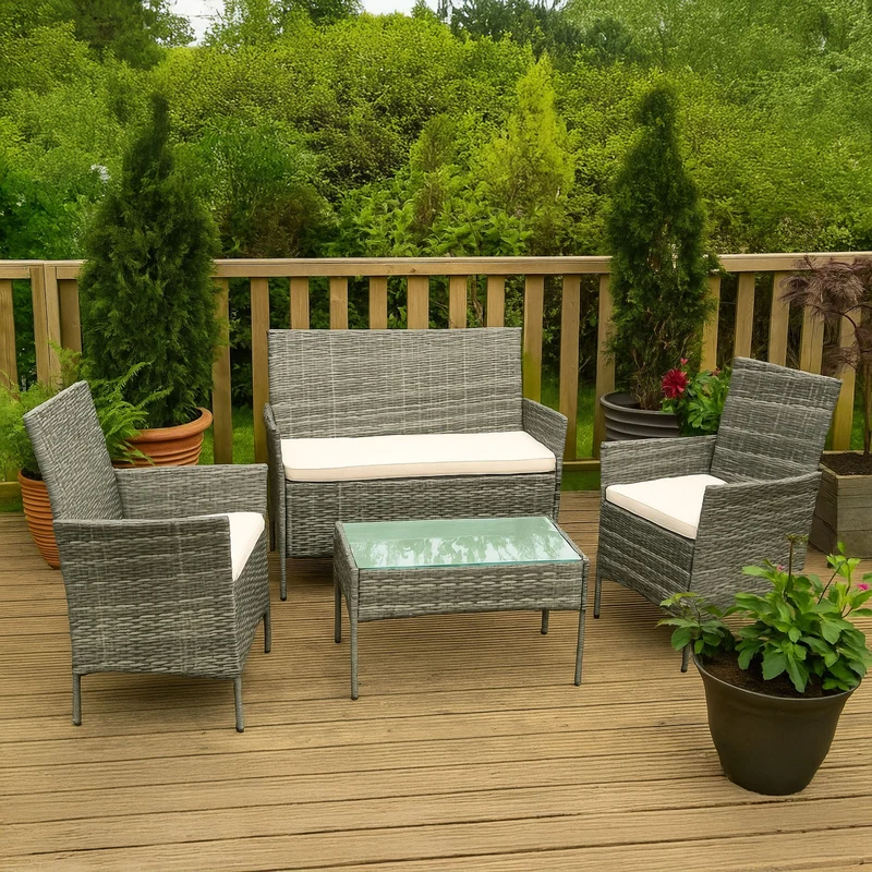 Neo Grey 4 Piece Rattan Outdoor Furniture Garden Sofa Set