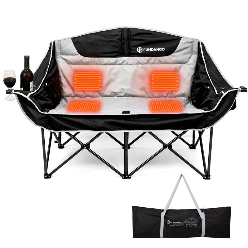 FUNDANGO Heated Double Camping Chair, 2-Person Loveseat with 4 Heating Zones, 3 Heat Settings, 880 lbs Capacity