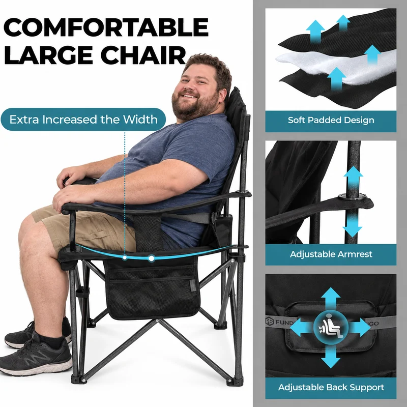FUNDANGO Heated Camping Chair, Dual-Zone Heated Folding Armchair with 3 Heat Settings, Padded Seat & Back, 550 lbs Capacity