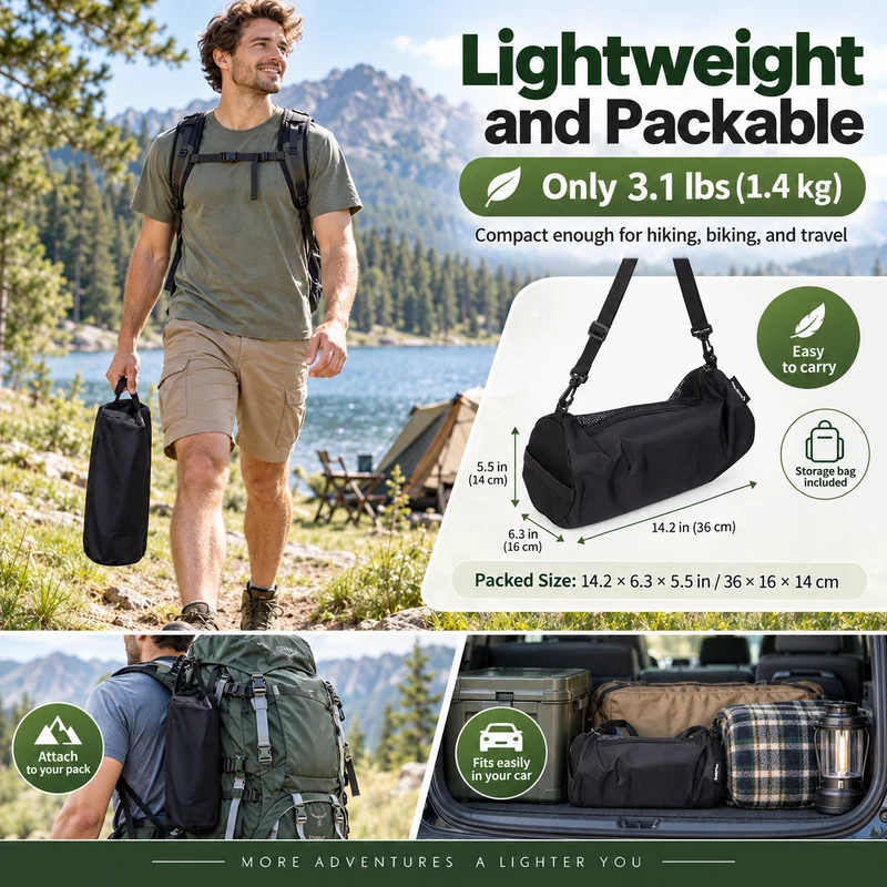KingCamp Lightweight Swivel Camping Stool, 360° Rotating Folding Seat, 3 Adjustable Heights, 330 lbs Capacity & Carry Bag