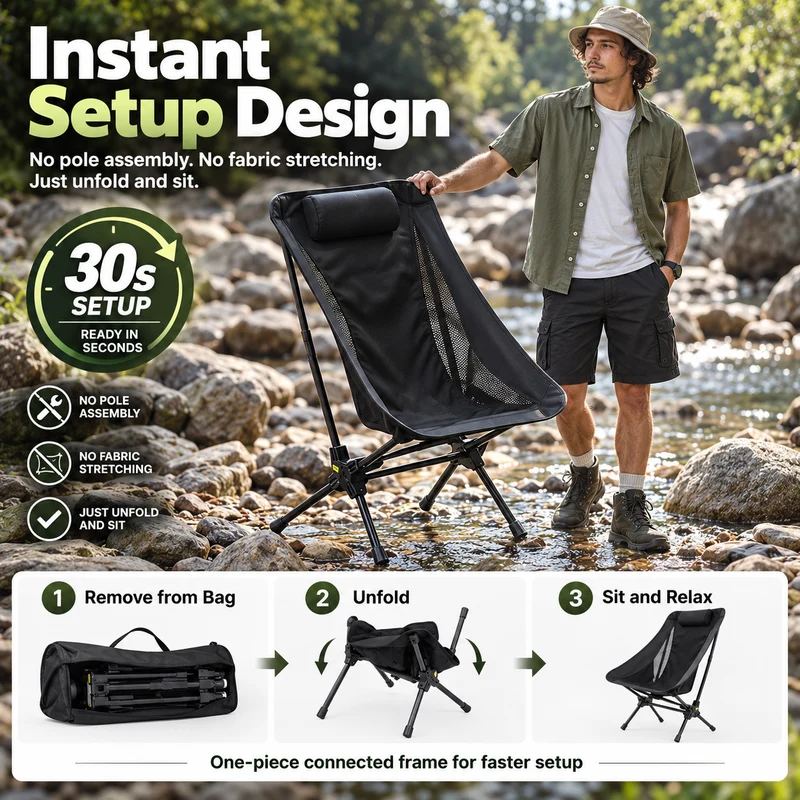 KingCamp Lightweight High Back Camping Chair with Gentle Sway, Quick-Fold Aluminum Chair, 330 lbs Capacity, 39.8" Tall Backrest with Carry Bag