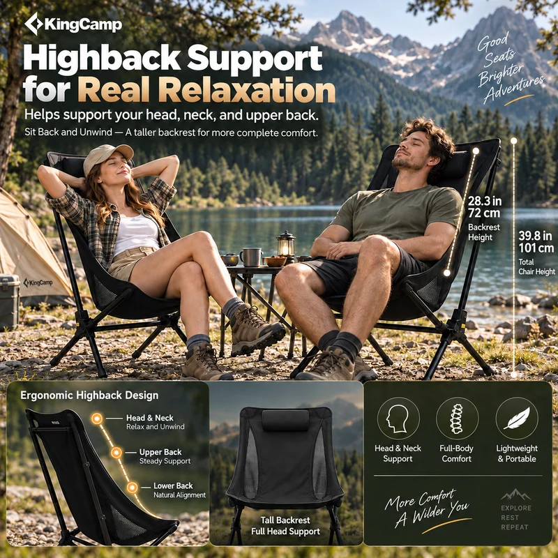 KingCamp Lightweight High Back Camping Chair with Gentle Sway, Quick-Fold Aluminum Chair, 330 lbs Capacity, 39.8" Tall Backrest with Carry Bag