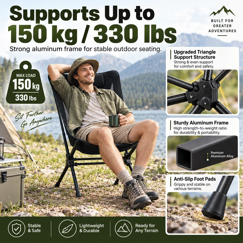 KingCamp Lightweight High Back Camping Chair with Gentle Sway, Quick-Fold Aluminum Chair, 330 lbs Capacity, 39.8" Tall Backrest with Carry Bag