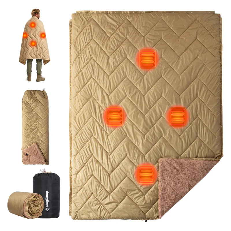 KingCamp HEATED NIMBUS Blanket, 4-Zone Portable Heated Camping Blanket with Sherpa Fleece, Water-Resistant Outdoor Electric Blanket, 78.7" x 57.1"