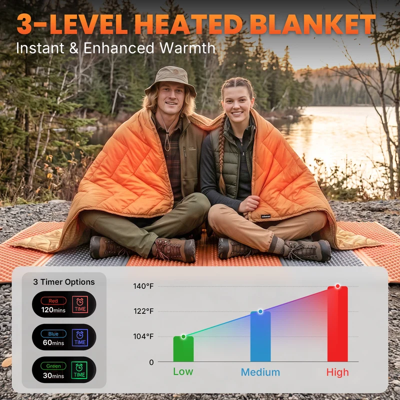 KingCamp HEATED NIMBUS Blanket, 4-Zone Portable Heated Camping Blanket with Sherpa Fleece, Water-Resistant Outdoor Electric Blanket, 78.7" x 57.1"