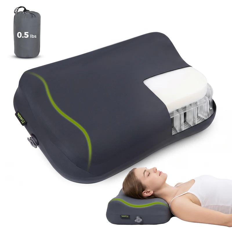 ATEPA Flex 10 Inflatable Camping Pillow, Hybrid Foam-Air Backpacking Pillow with Adjustable Height, Ergonomic Neck Support & Washable Cover