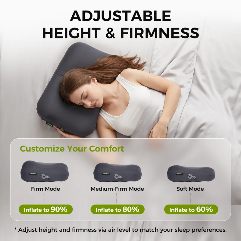ATEPA Flex 10 Inflatable Camping Pillow, Hybrid Foam-Air Backpacking Pillow with Adjustable Height, Ergonomic Neck Support & Washable Cover