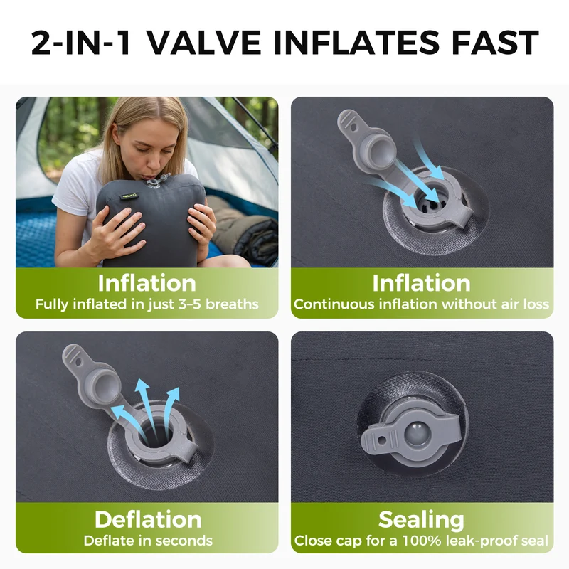 ATEPA Flex 10 Inflatable Camping Pillow, Hybrid Foam-Air Backpacking Pillow with Adjustable Height, Ergonomic Neck Support & Washable Cover