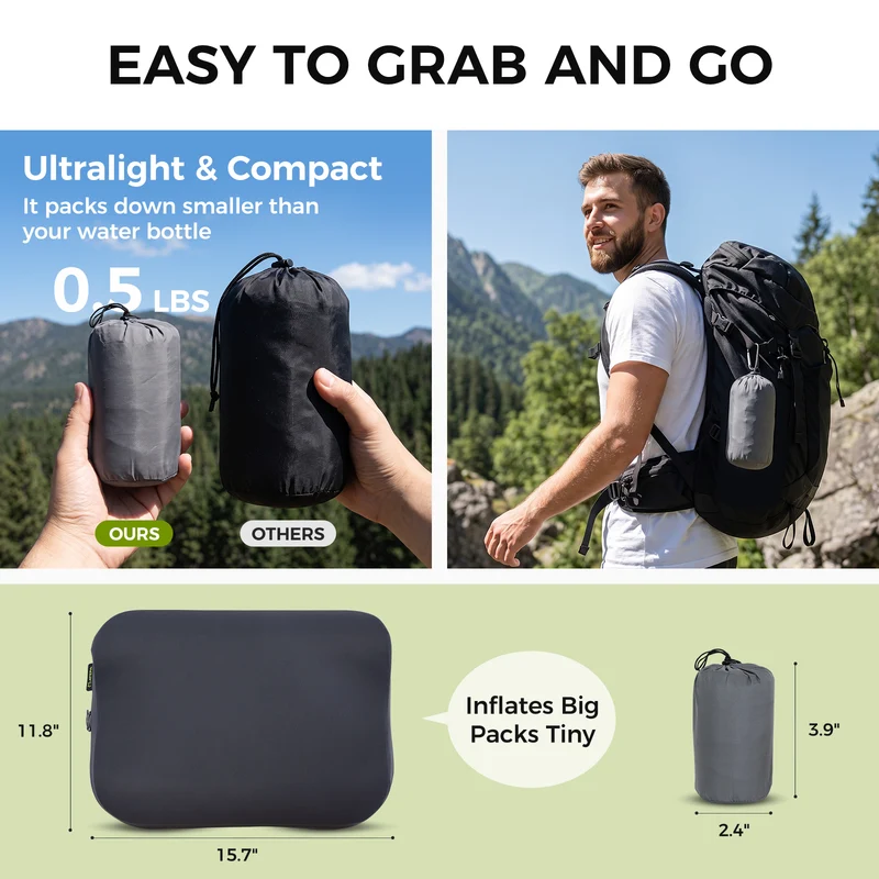 ATEPA Flex 10 Inflatable Camping Pillow, Hybrid Foam-Air Backpacking Pillow with Adjustable Height, Ergonomic Neck Support & Washable Cover